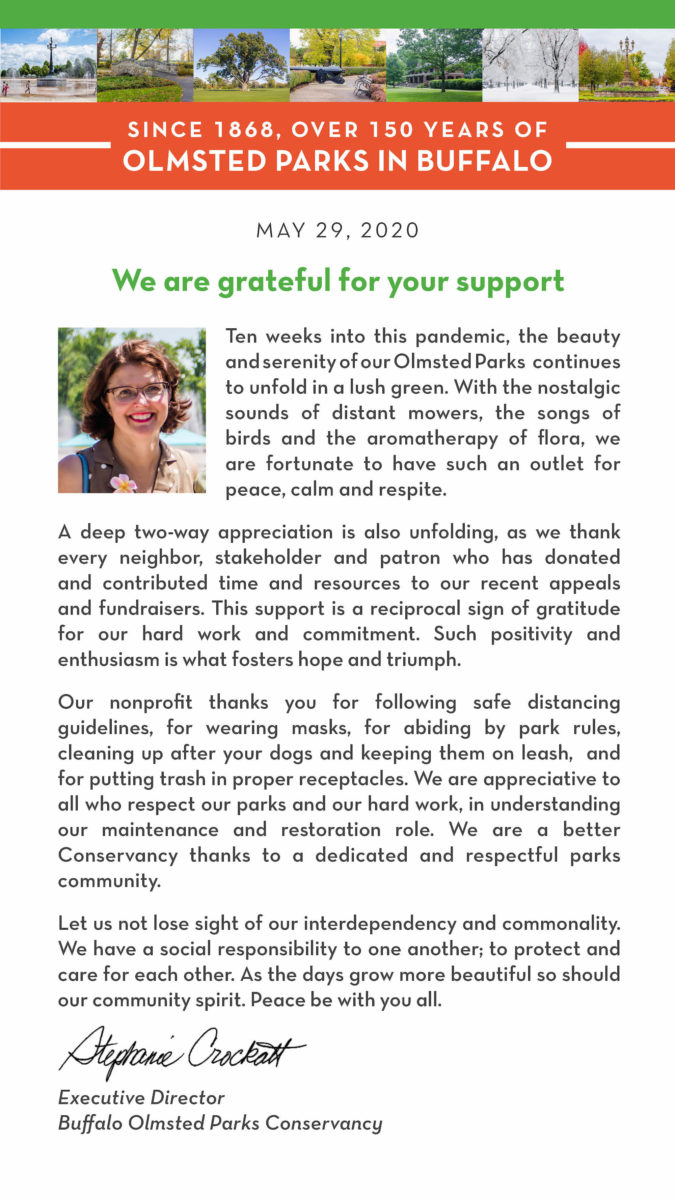 Message from Stephanie Crockatt https://www.bfloparks.org/category/from-stephanie/