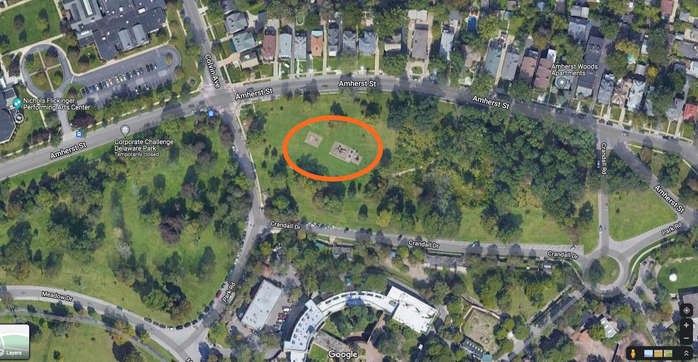 Location for Delaware Park Playground, at Amherst St and Colvin Ave