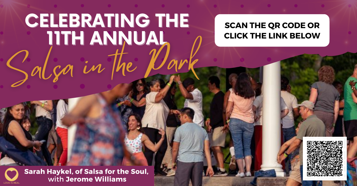 Purple background with text overlay "celebrating the 11th annual Salsa in the Park"