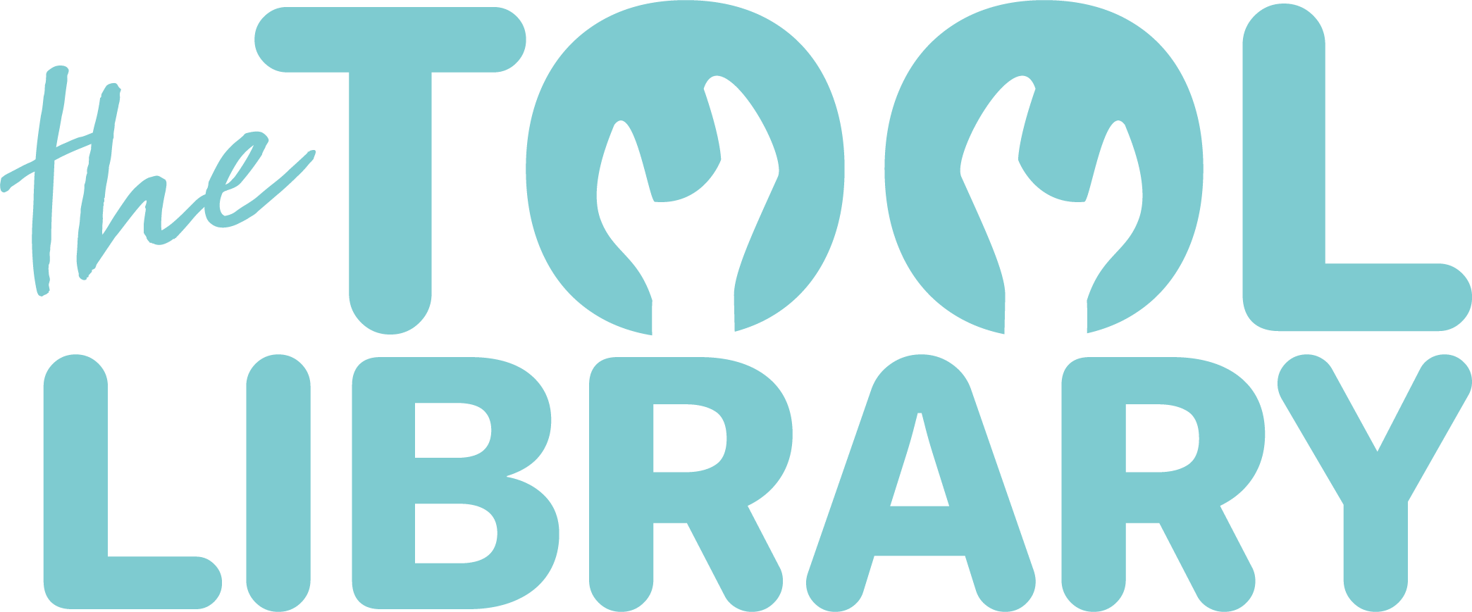 Turquoise blue logo of The Tool Library