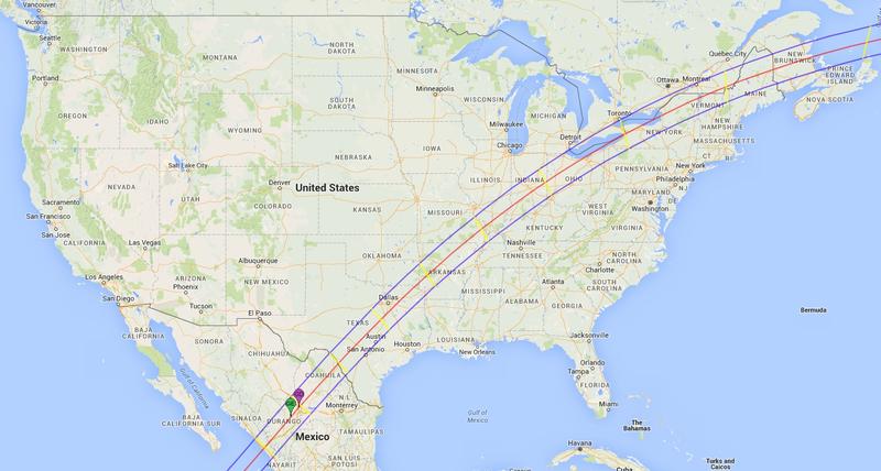 Map of United States showing the path of the Total Solar Eclipse